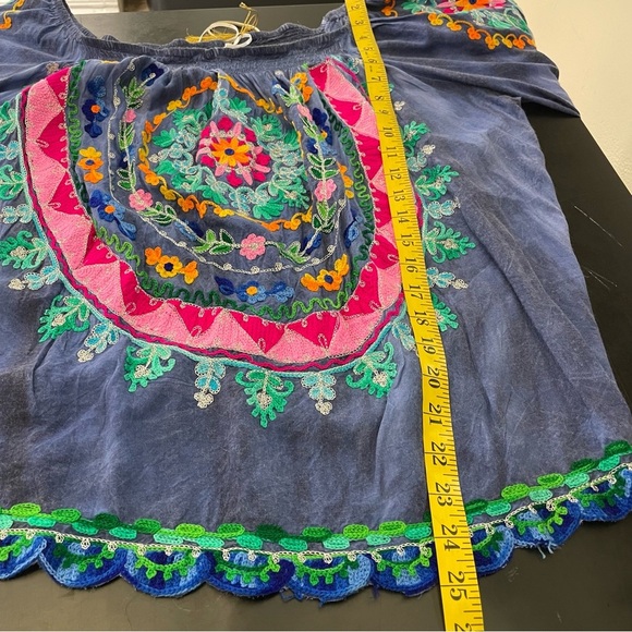 NWT Ruby Yaya Botanica Boho Artsy Hippie Bell Sleeve Blue Crochet Top Large - Picture 10 of 12